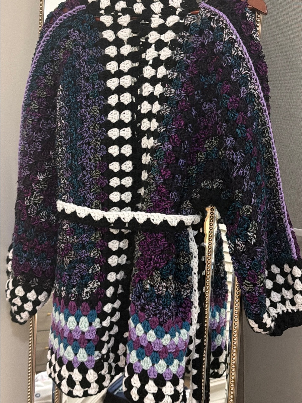 Handcrafted Black & Purple Crochet Women's Sweater Cardigan